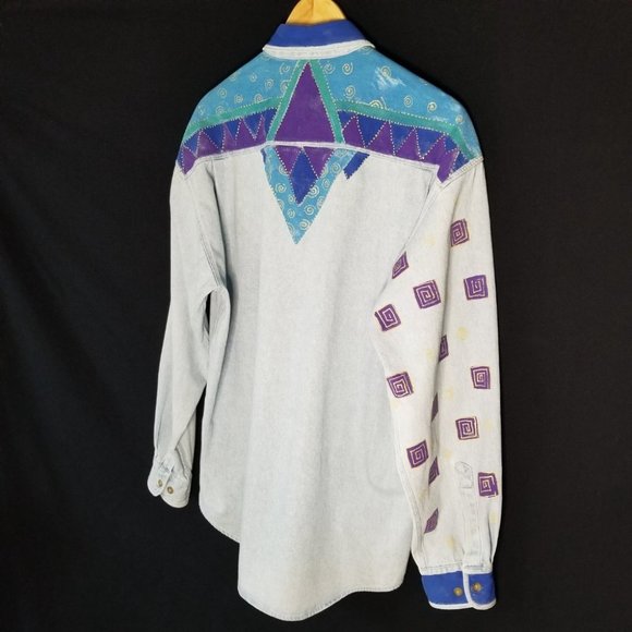 VINTAGE 90s Oversized Denim Button Down L / XL - Picture 4 of 13